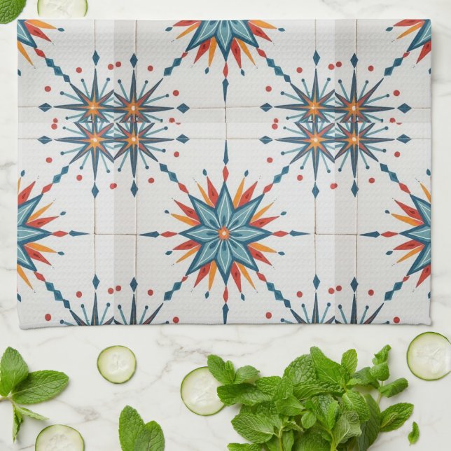 Atomisk stjärnexplosion Retro Mid Century Modern Kökshandduk (Vikta)