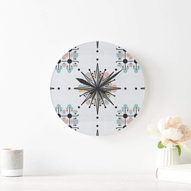 Atomisk stjärnexplosion Retro Mid Century Modern Stor Klocka (Hem)