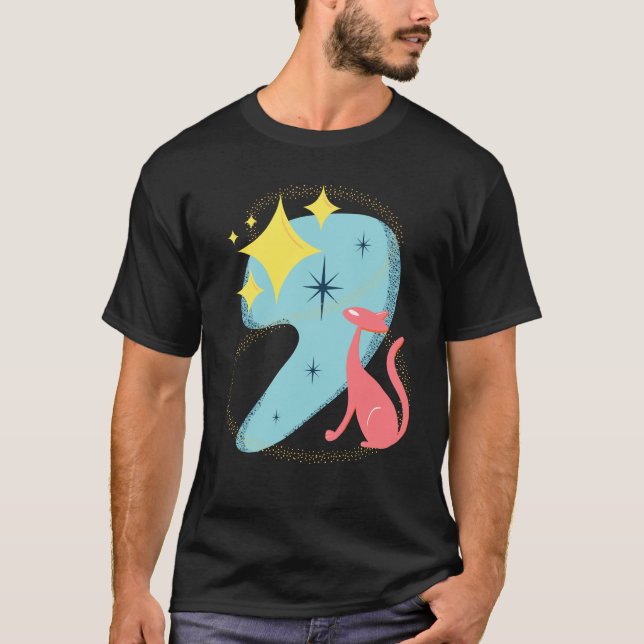 Atomisk stjärnskådande katt i modern stil från mit t shirt (Framsida)