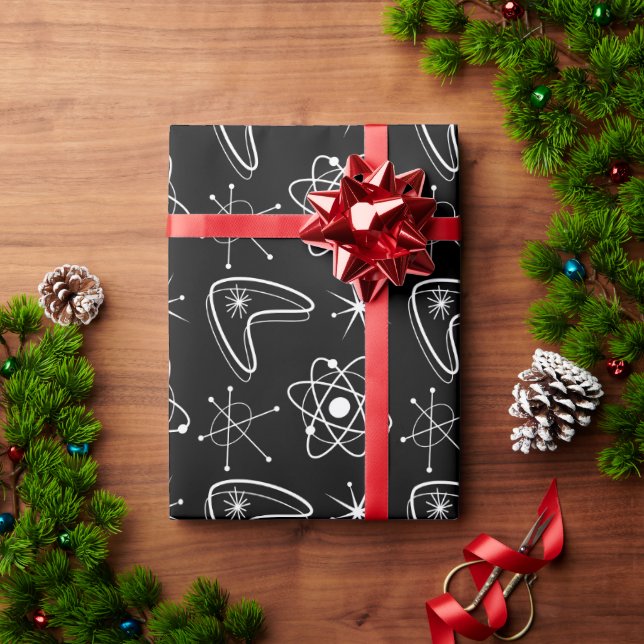 Atomiska former MidCentury Modern jul MCM Svart Presentpapper (Julgåva)
