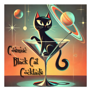 Atomiska Futuristiska Kosmiska Svarta Katt-cocktai Fototryck