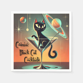 Atomiska Futuristiska Kosmiska Svarta Katt-cocktai Pappersservett