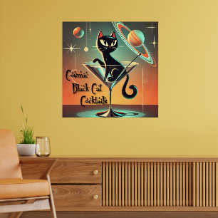 Atomiska Futuristiska Kosmiska Svarta Katt-cocktai Poster