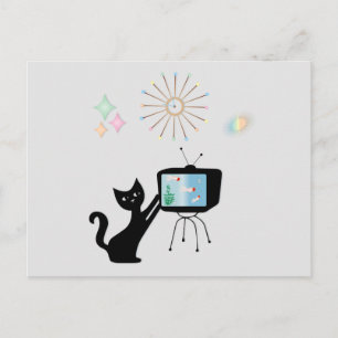 ATOMISKA KAT- OCH GAMLA TV-SET-RETRO-POSTCARDER VYKORT