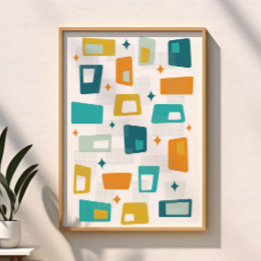 Atomiska tidsålderns Mid Century Modern Block Teal Poster