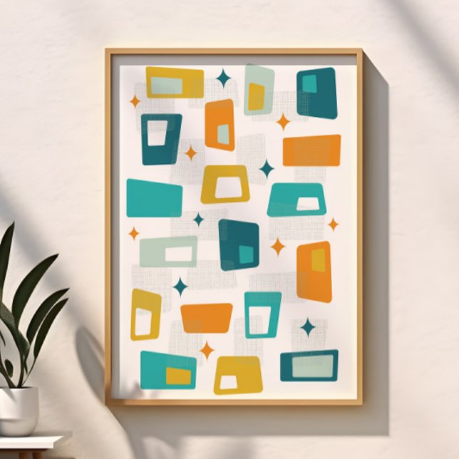 Atomiska tidsålderns Mid Century Modern Block Teal Poster (Skapare uppladdad)