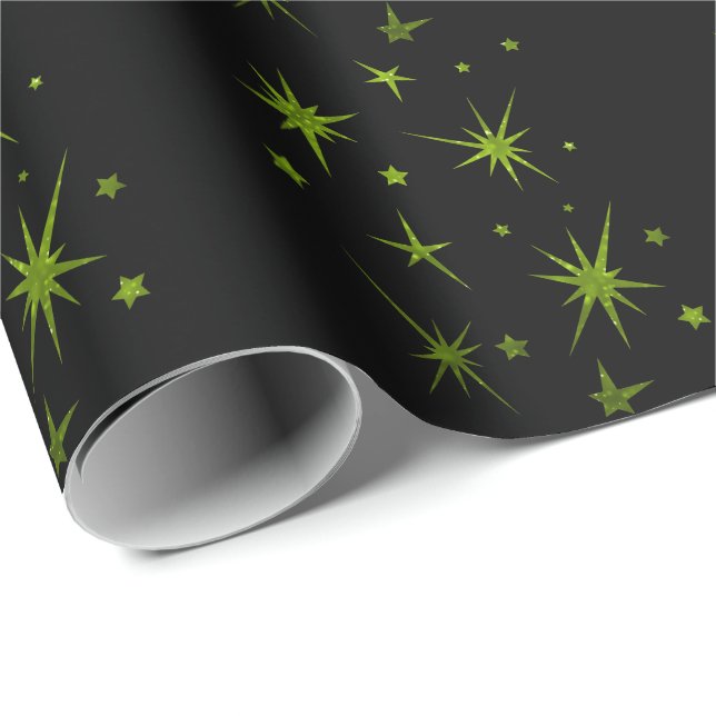 Atomiskt 50-tals Retro Glitter & Stjärnor Mönster Presentpapper (Rullad Hörn)