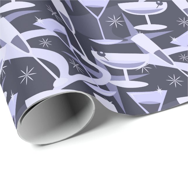 Atomiskt 50-tals Retro Martini Cocktail Mönster Presentpapper (Rullad Hörn)