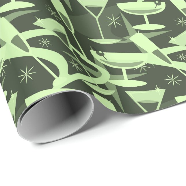 Atomiskt 50-tals Retro Martini Cocktail Mönster Presentpapper (Rullad Hörn)