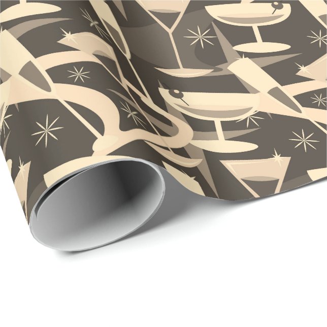 Atomiskt 50-tals Retro Martini Cocktail Mönster Presentpapper (Rullad Hörn)
