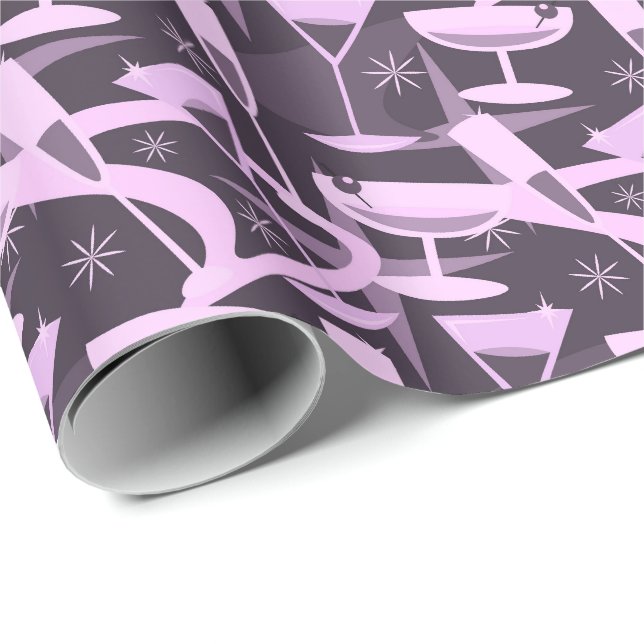 Atomiskt 50-tals Retro Martini Cocktail Mönster Presentpapper (Rullad Hörn)