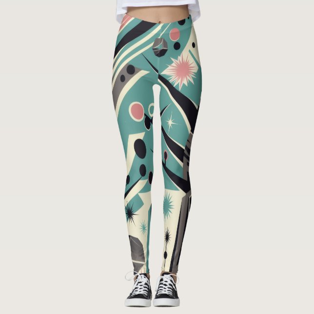 Atomiskt Förstenat Träd Retro Geometri Leggings (Framsida)