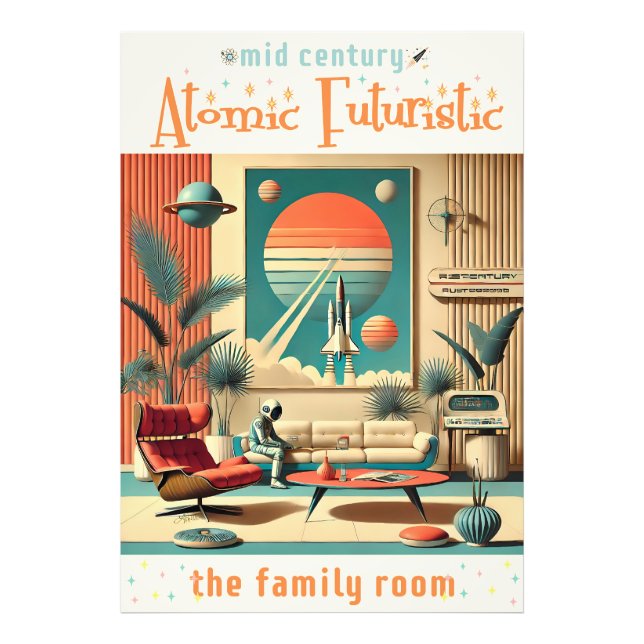 Atomiskt Futuristiskt Rymdålderns Familjerum Fototryck (Framsidan)