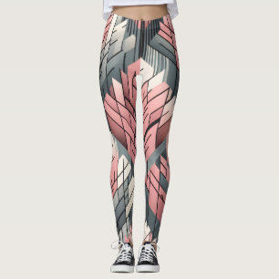 Atomiskt rosa grått geometriskt träd mönster leggings