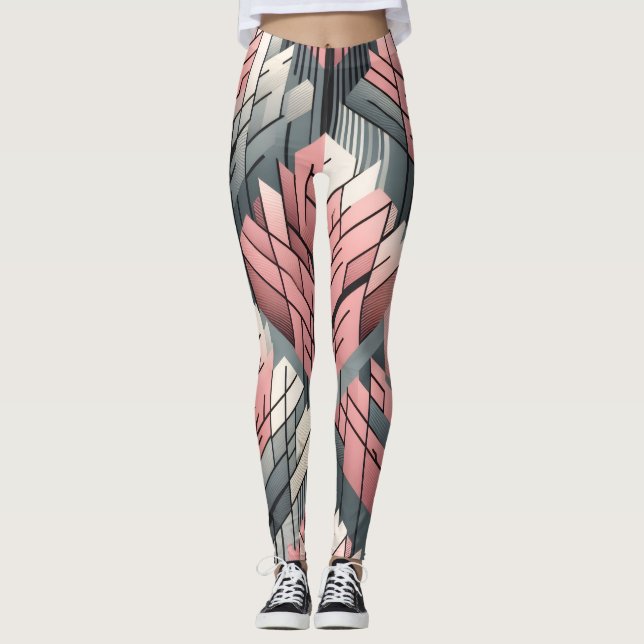 Atomiskt rosa grått geometriskt träd mönster leggings (Framsida)