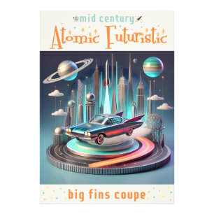 Atomistisk Futuristisk Coupébil med Stora Fins Fototryck