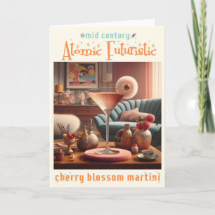 Atomistisk Futuristisk Körsbärsblomster Martini Kort