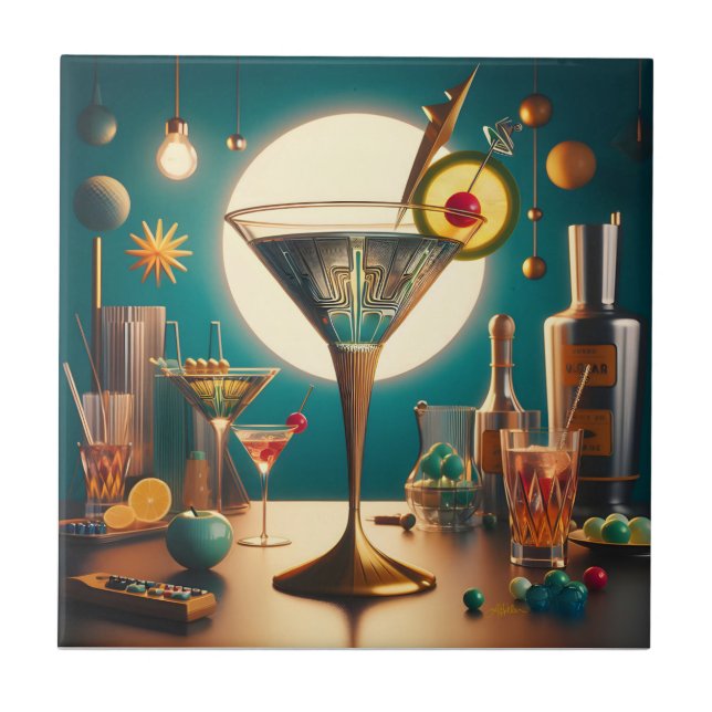 Atomistisk Futuristisk Kretskort Martini Kakelplatta (Framsidan)