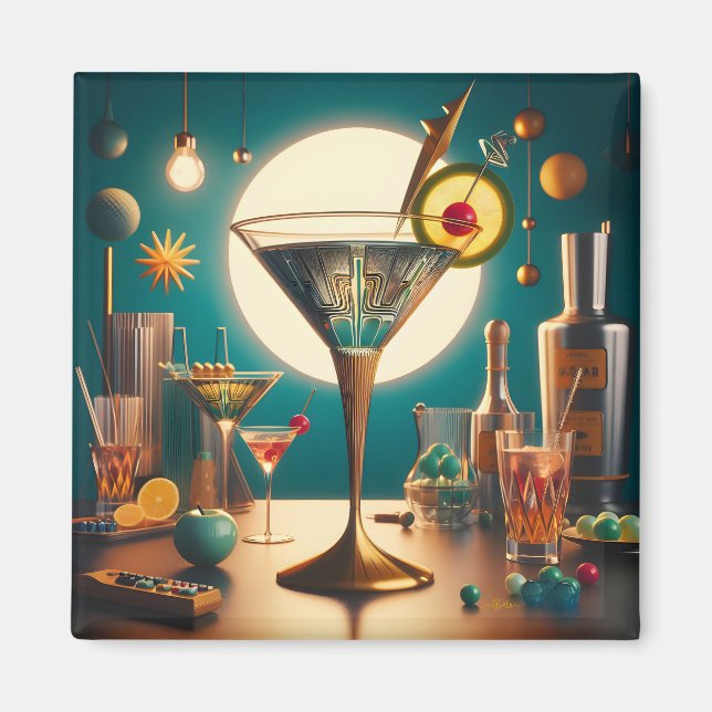 Atomistisk Futuristisk Kretskort Martini Magnet (Framsidan)