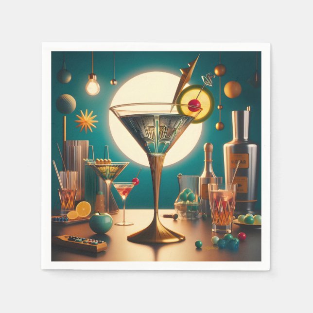 Atomistisk Futuristisk Kretskort Martini Pappersservett (Framsidan)