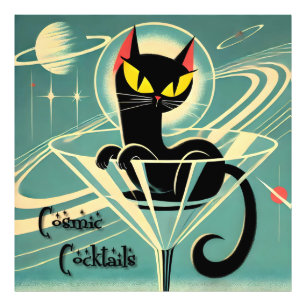 Atomistisk Futuristisk Rymdålder Svart Katt Martin Fototryck