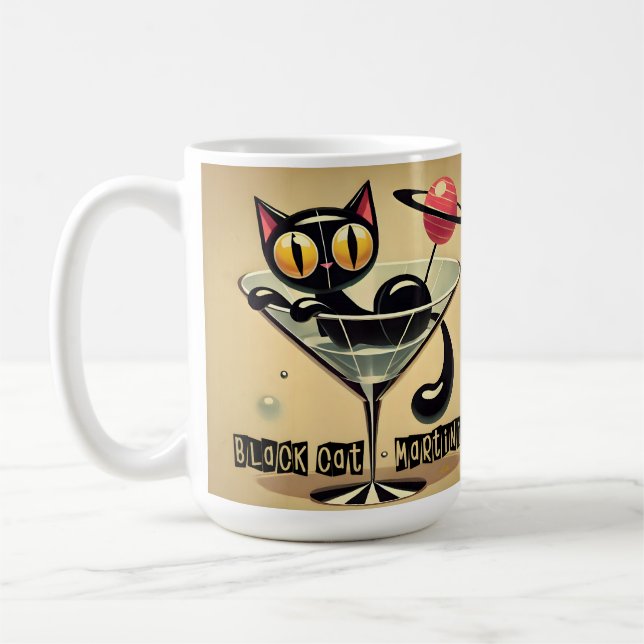 Atomistisk Futuristisk Rymdålder Svart Katt Martin Kaffemugg (Vänster)