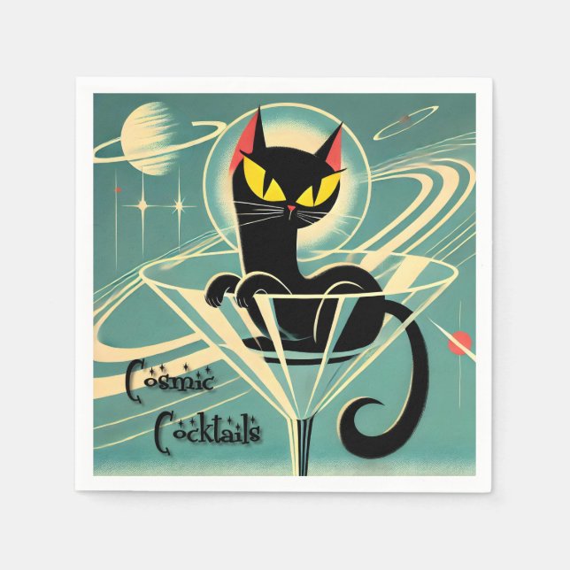 Atomistisk Futuristisk Rymdålder Svart Katt Martin Pappersservett (Framsidan)