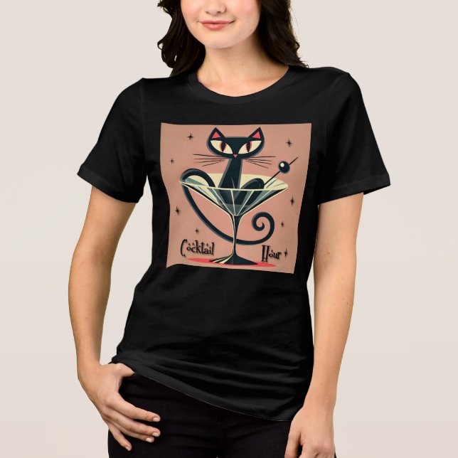 Atomistisk Futuristisk Rymdålder Svart Katt Martin T Shirt (Framsida)