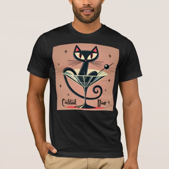 Atomistisk Futuristisk Rymdålder Svart Katt Martin T Shirt (Framsida)