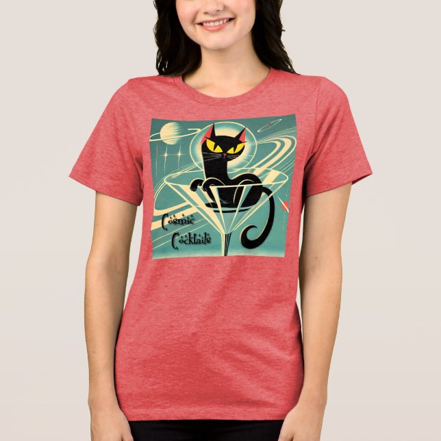 Atomistisk Futuristisk Rymdålder Svart Katt Martin T Shirt (Framsida)