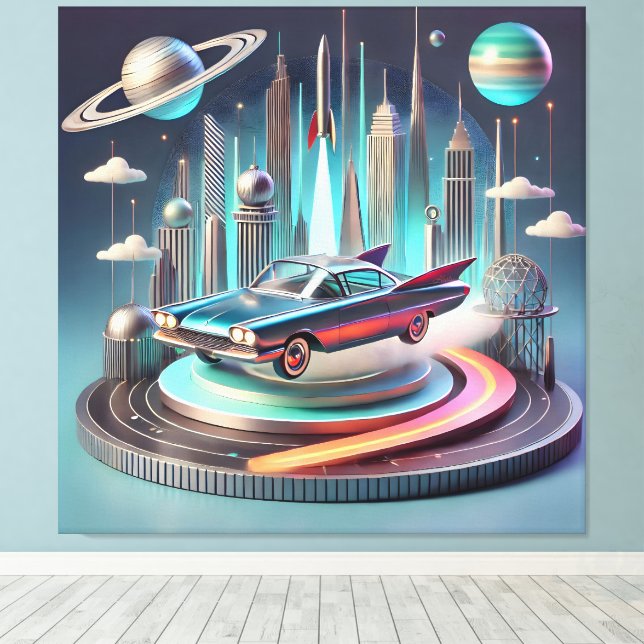 Atomistisk Futuristisk Stor Fena Coupe Bil Canvastryck (Insitu (trägolv))