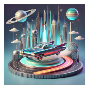 Atomistisk Futuristisk Stor Fena Coupe Bil Fototryck