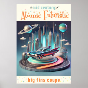 Atomistisk Futuristisk Stor Fena Coupe Bil Poster