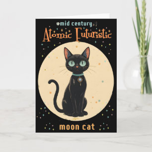 Atomistisk Futuristisk Svart Katt Måne med text Kort