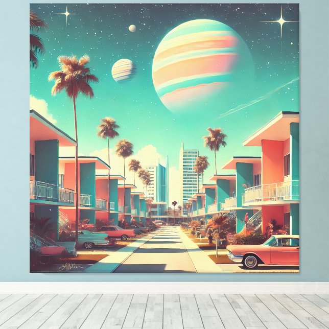 Atomistiska Futuristiska Nya Florida-Lägenheter Canvastryck (Insitu (trägolv))