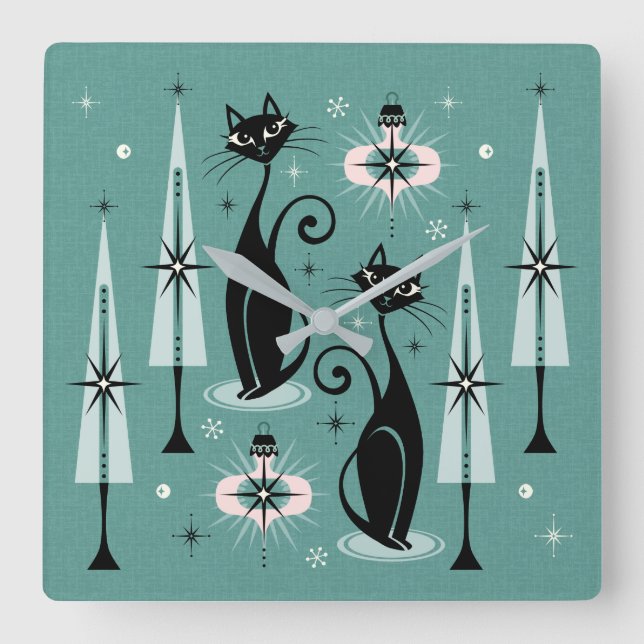 Atomjulen i mitten av århundradet ©studioxtine Kat Fyrkantig Klocka (Framsida)