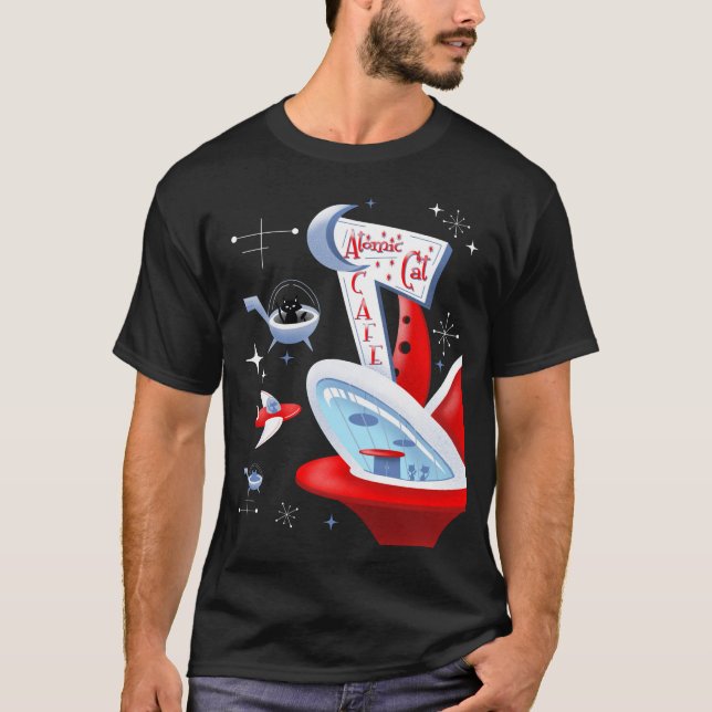 Atomkatekretro Futuristiska Kattunge T Shirt (Framsida)