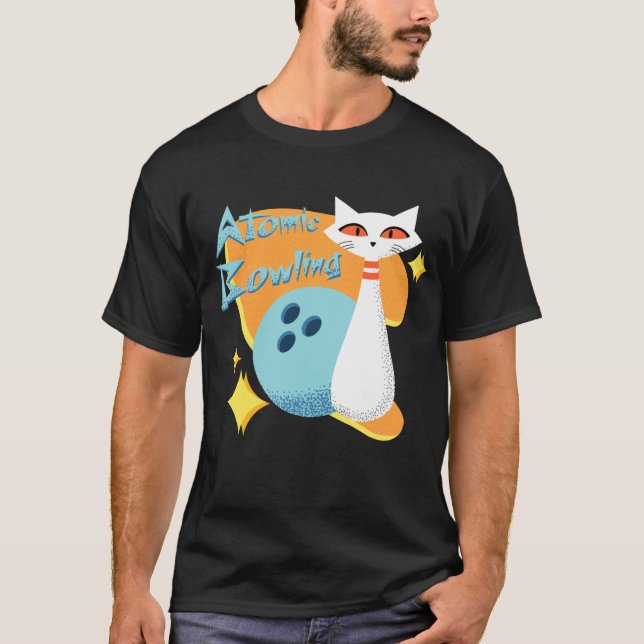 Atomkatt i modern Bowling-design i mitten av århun T Shirt (Framsida)