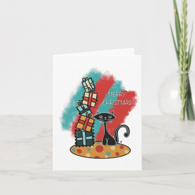 Atomkatt med Presenter-julkort Kort (Framsida)