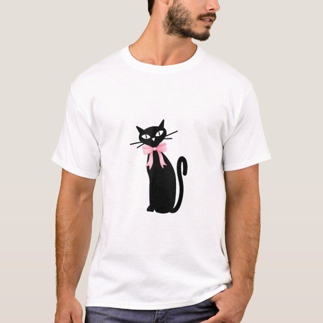 Atomkatt med Rosa Bow Cat Girly Clean Girl Kitt T Shirt (Framsida)