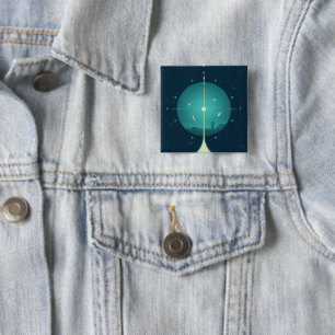 Atomklocka för djupt utrymme Poster, blå version. Knapp