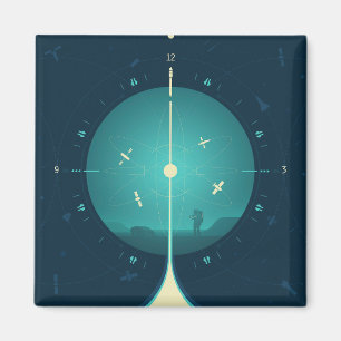 Atomklocka för djupt utrymme Poster, blå version. Magnet