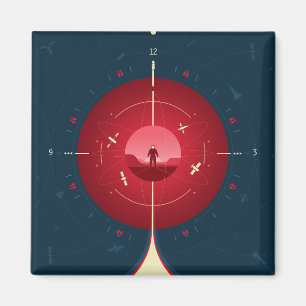 Atomklocka för djupt utrymme Poster, röd version. Magnet