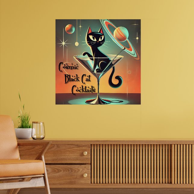 Atomkosmiskt svart kattskinka av Futuristiska Poster (Vardagsrum 2)