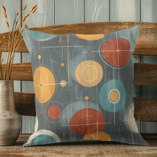 Atomkretsar - Greige & Teal Mid Century Modern Kudde