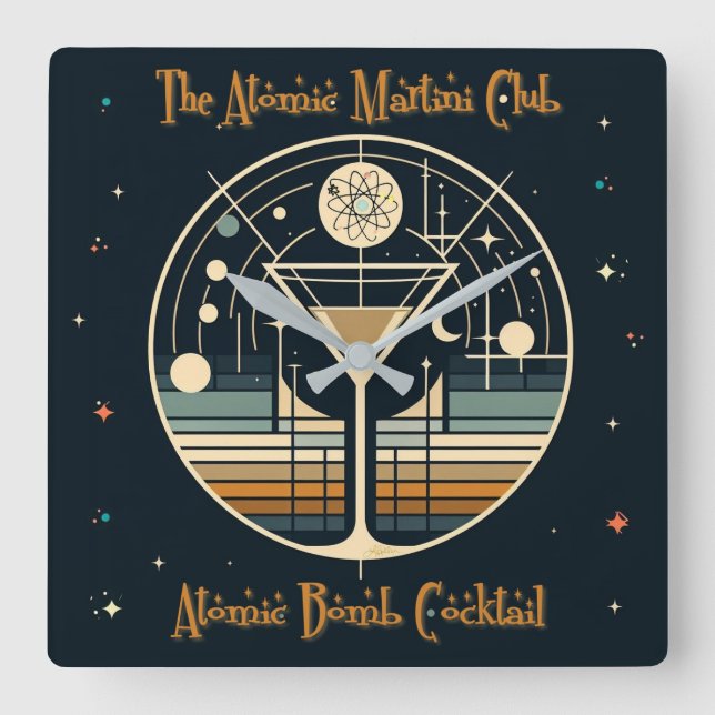 Atommartini Klubb atombomb Cocktail Fyrkantig Klocka (Framsida)