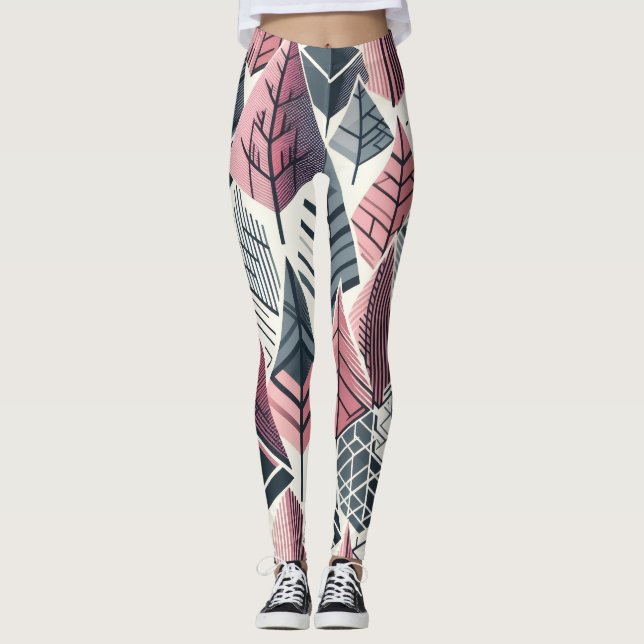 Atomrosa grå geometriska trädmönster leggings (Framsida)