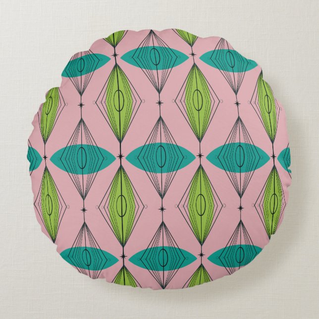 AtomRosa Ogee och Starbursts Round Pillow Rund Kudde (Framsidan)