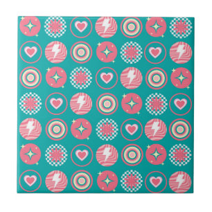 AtomStarburst Gnistra Heart Retro Blue Mönster Kakelplatta