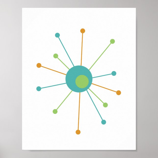 Atomstjärna Mid Century Modern Stiliserad Affisch (Framsidan)